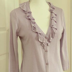 Coldwater Creek V-Neck Ruffled-Collar Cardigan Sweater, Size M